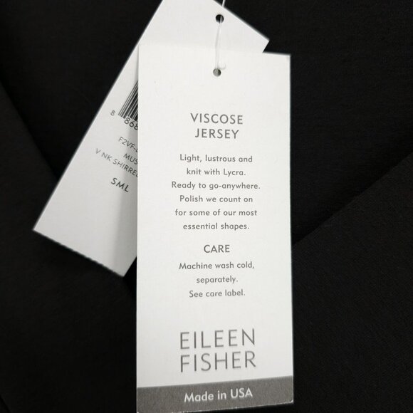 NWT EILEEN FISHER Viscose Jersey Musel Brown V-Neck Shirred Dress Size SMALL - Picture 4 of 8